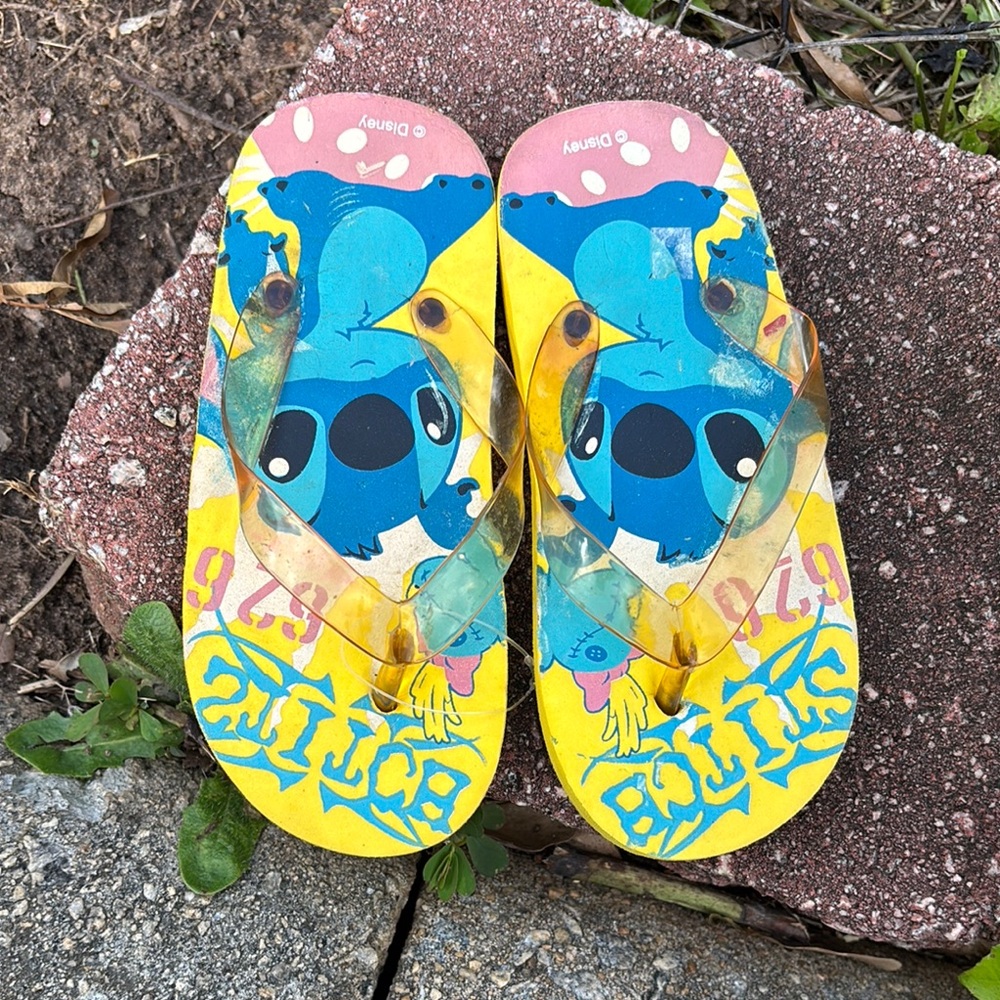 Disney Yellow and Blue Stitch Flip Flops